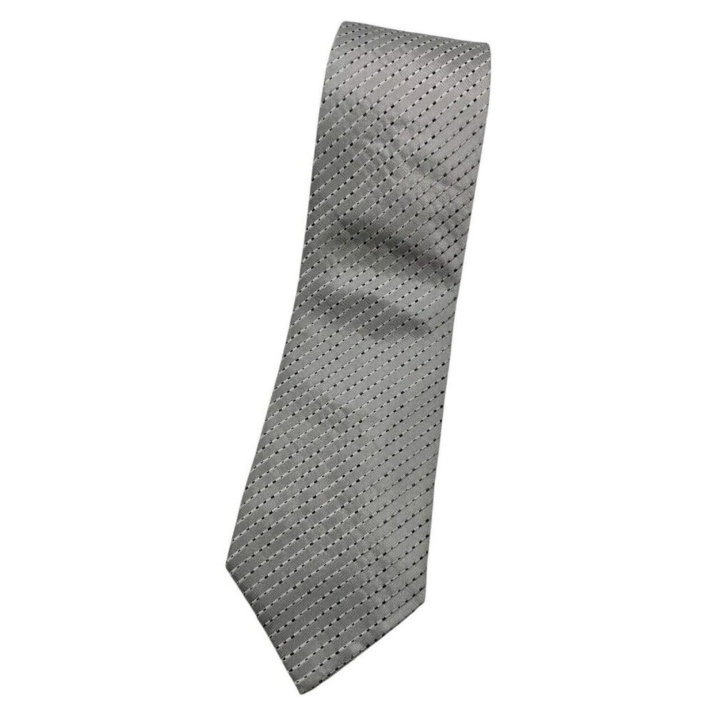 KENZO Men's 100% Silk Necktie LUXURY Gray Silver Striped Geometric W:3.7" EUC - Picture 1 of 4